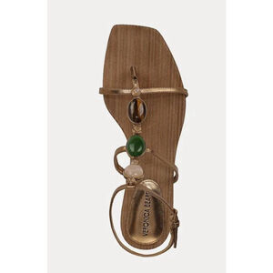 New Veronica Beard Alba Gemstone Gold Metallic Leather Sandals 8